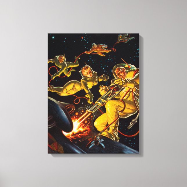 Vintage Science Fiction Space Walk Astronauts Canvas Print (Front)