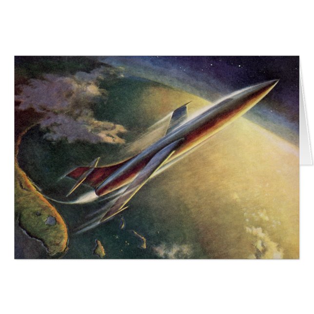 Vintage Science Fiction Spaceship Airplane Earth (Front Horizontal)