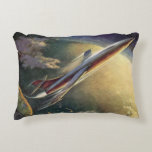 Vintage Science Fiction Spaceship Airplane Earth Accent Pillow