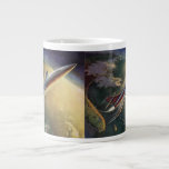 Vintage Science Fiction Spaceship Airplane Earth Giant Coffee Mug