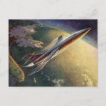 Vintage Science Fiction Spaceship Airplane Earth Postcard