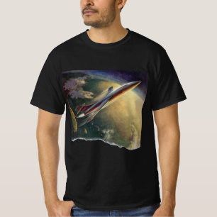 Vintage Science Fiction Spaceship Airplane Earth T-Shirt