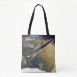 Vintage Science Fiction Spaceship Airplane Earth Tote Bag