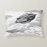 Vintage Science Fiction Spaceship Rocket in Clouds Accent Pillow