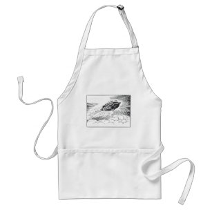 Vintage Science Fiction Spaceship Rocket in Clouds Adult Apron