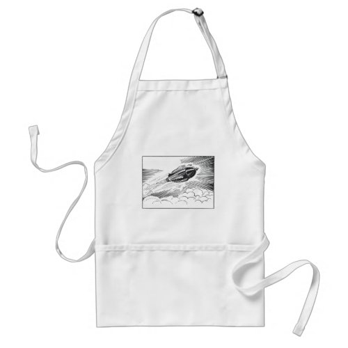 Vintage Science Fiction Spaceship Rocket in Clouds Adult Apron