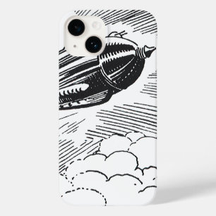 Vintage Science Fiction Spaceship Rocket in Clouds Case-Mate iPhone 14 Case