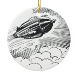 Vintage Science Fiction Spaceship Rocket in Clouds Ceramic Ornament