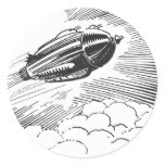 Vintage Science Fiction Spaceship Rocket in Clouds Classic Round Sticker
