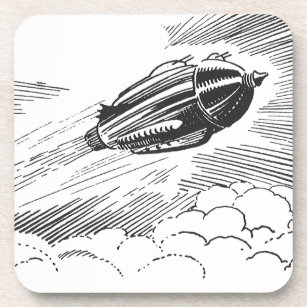 Vintage Science Fiction Spaceship Rocket in Clouds Coaster