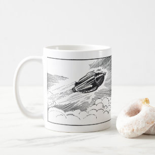 Vintage Science Fiction Spaceship Rocket in Clouds Coffee Mug