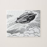 Vintage Science Fiction Spaceship Rocket in Clouds Jigsaw Puzzle
