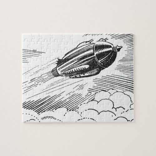 Vintage Science Fiction Spaceship Rocket in Clouds Jigsaw Puzzle