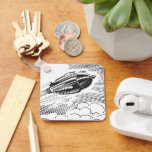 Vintage Science Fiction Spaceship Rocket in Clouds Keychain