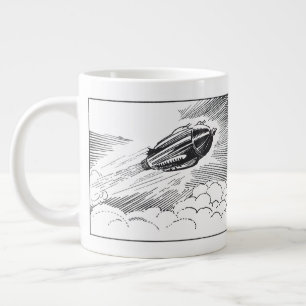Vintage Science Fiction Spaceship Rocket in Clouds Large Coffee Mug