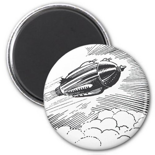 Vintage Science Fiction Spaceship Rocket in Clouds Magnet