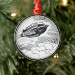 Vintage Science Fiction Spaceship Rocket in Clouds Metal Ornament