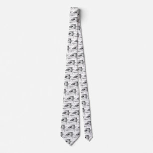 Vintage Science Fiction Spaceship Rocket in Clouds Neck Tie