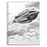 Vintage Science Fiction Spaceship Rocket in Clouds Notebook