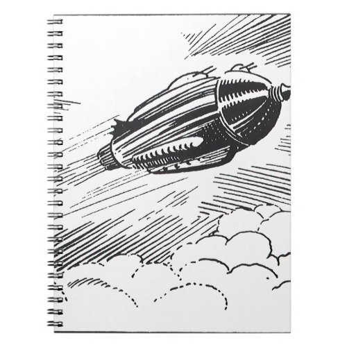 Vintage Science Fiction Spaceship Rocket in Clouds Notebook