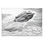 Vintage Science Fiction Spaceship Rocket in Clouds Placemat