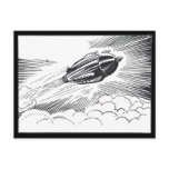 Vintage Science Fiction Spaceship Rocket in Clouds Postcard