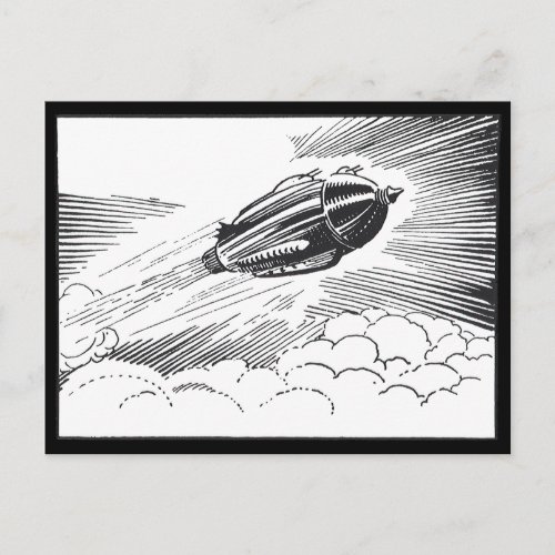Vintage Science Fiction Spaceship Rocket in Clouds Postcard