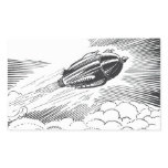Vintage Science Fiction Spaceship Rocket in Clouds Rectangular Sticker