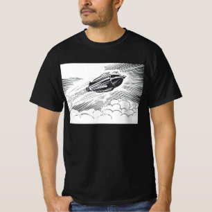 Vintage Science Fiction Spaceship Rocket in Clouds T-Shirt