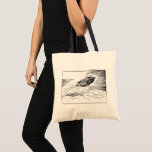 Vintage Science Fiction Spaceship Rocket in Clouds Tote Bag