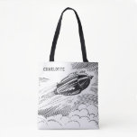 Vintage Science Fiction Spaceship Rocket in Clouds Tote Bag