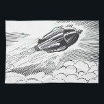Vintage Science Fiction Spaceship Rocket in Clouds Towel<br><div class="desc">Vintage illustration futuristic Victorian black and white science fiction transportation image. A spaceship rocketship flying through the clouds in the sky. A classic 50s retro comic book sci fi design of the future.</div>
