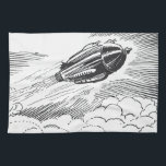 Vintage Science Fiction Spaceship Rocket in Clouds Towel<br><div class="desc">Vintage illustration futuristic Victorian black and white science fiction transportation image. A spaceship rocketship flying through the clouds in the sky. A classic 50s retro comic book sci fi design of the future.</div>