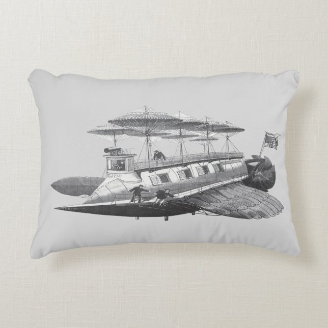 Vintage Science Fiction Steampunk Airship Eclipse Accent Pillow (Front)