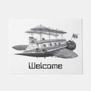 Vintage Science Fiction Steampunk Airship Eclipse Doormat