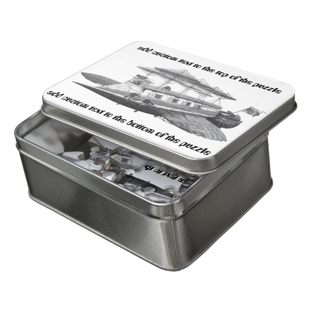 Vintage Science Fiction Steampunk Airship Eclipse Jigsaw Puzzle (Lid Open)