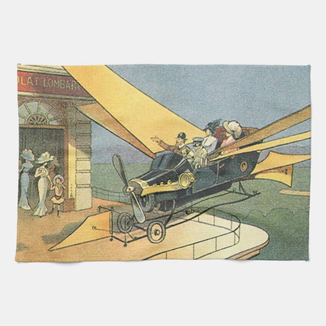 Vintage Science Fiction Steampunk Convertible Car Kitchen Towel (Horizontal)