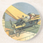 Vintage Science Fiction Steampunk Convertible Car Sandstone Coaster