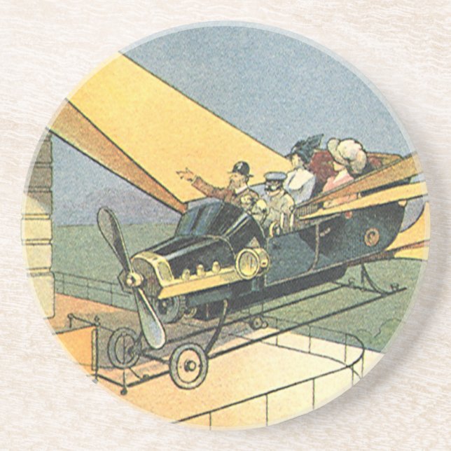 Vintage Science Fiction Steampunk Convertible Car Sandstone Coaster (Front)