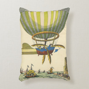 Vintage Science Fiction Steampunk Hot Air Balloon Accent Pillow