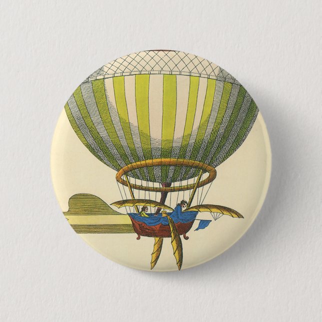 Vintage Science Fiction Steampunk Hot Air Balloon Button (Front)