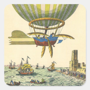 Vintage Science Fiction Steampunk Hot Air Balloon Square Sticker