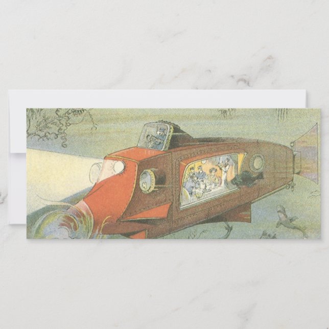 Vintage Science Fiction Steampunk Submarine in Sea (Front)