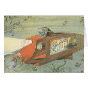 Vintage Science Fiction Steampunk Submarine in Sea Cards