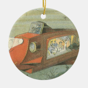 Vintage Science Fiction Steampunk Submarine in Sea Ceramic Ornament
