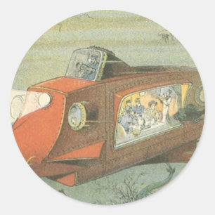 Vintage Science Fiction Steampunk Submarine in Sea Classic Round Sticker
