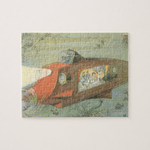 Vintage Science Fiction Steampunk Submarine in Sea Jigsaw Puzzle