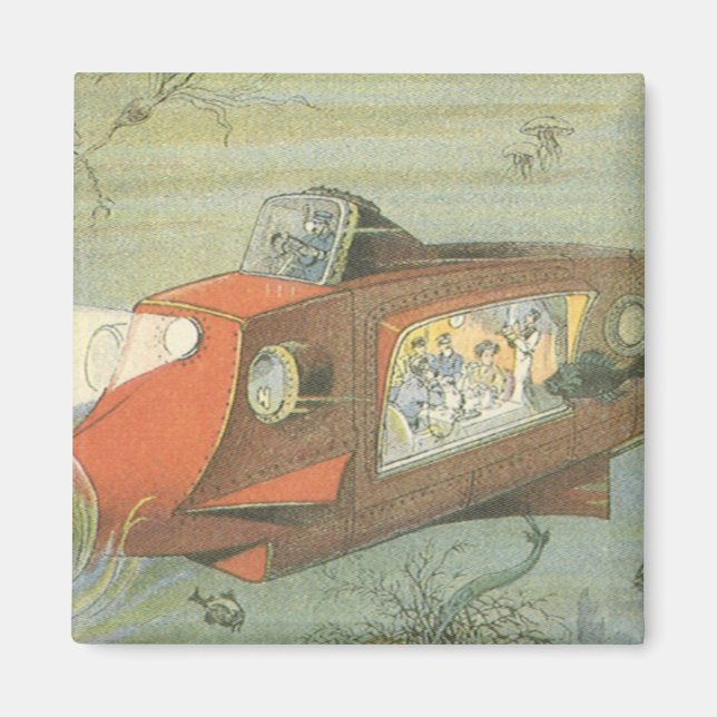 Vintage Science Fiction Steampunk Submarine in Sea Magnet (Front)