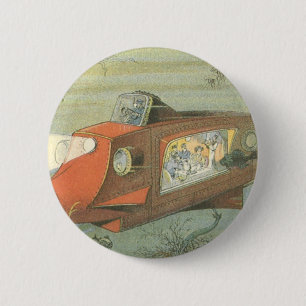 Vintage Science Fiction Steampunk Submarine in Sea Pinback Button