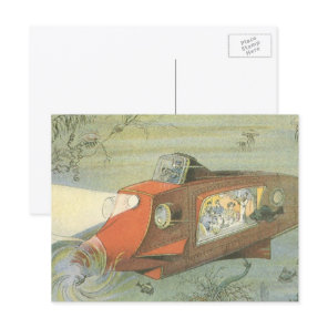 Vintage Science Fiction Steampunk Submarine in Sea Postcard